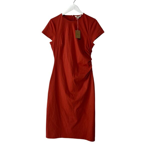BODEN WOMENS SIZE 10R SIDE RUCHED STRETCH KNIT JERSEY MIDI DRESS RED NEW - Picture 3 of 15
